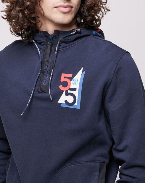 Sweat à capuche zippé Logo Poitrine bleu marine