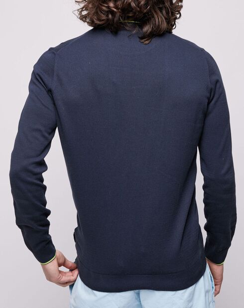 Pull fin col et poignet fluo bleu marine