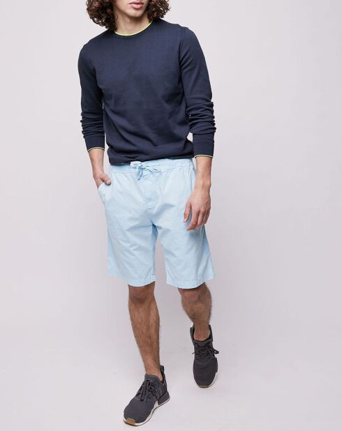 Pull fin col et poignet fluo bleu marine