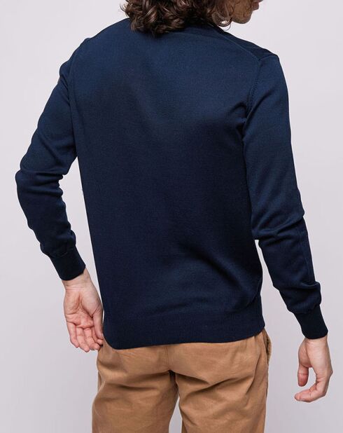 Pull fin 00% Coton Bio 1/2 zip bleu marine