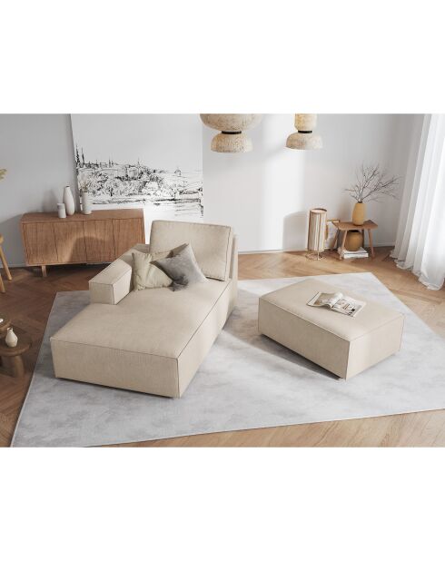 Pouf velours côtelé carlo beige - 100x70x42 cm