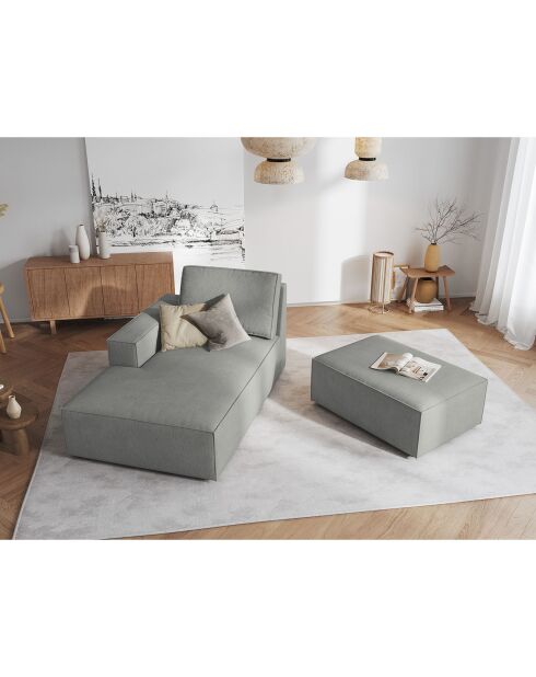Pouf velours côtelé carlo gris clair - 100x70x42 cm