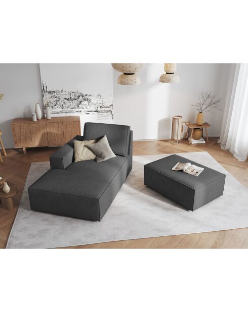 Pouf velours côtelé carlo gris - 100x70x42 cm