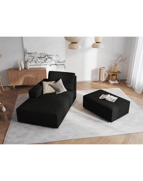 Pouf velours côtelé carlo noir - 100x70x42 cm
