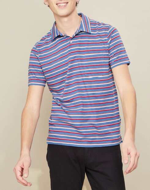 Blauwe gestreepte katoenen polo