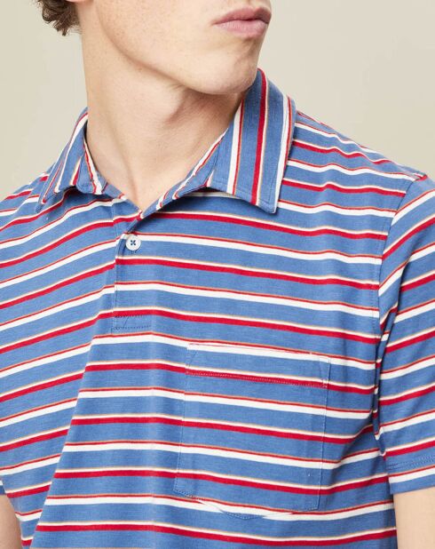 Blauwe gestreepte katoenen polo