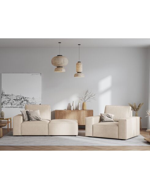 Fauteuil velours côtelé carlo beige - 126x102x90 cm