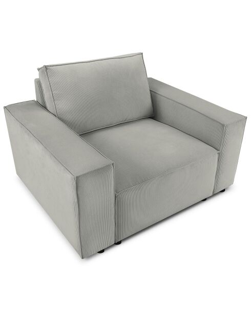 Fauteuil velours côtelé carlo gris clair - 126x102x90 cm
