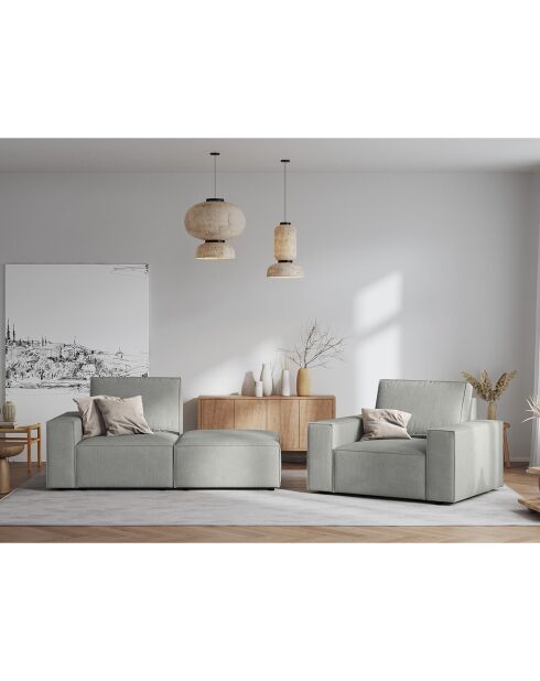 Fauteuil velours côtelé carlo gris clair - 126x102x90 cm