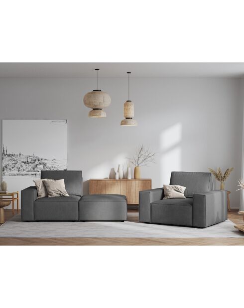Fauteuil velours côtelé carlo gris - 126x102x90 cm