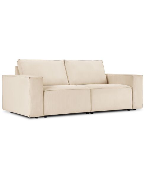 Canapé velours côtelé carlo 3 places beige - 206x102x90 cm