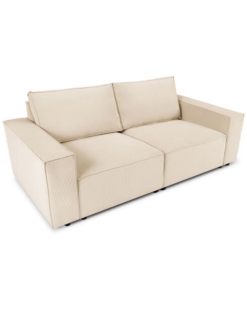 Canapé velours côtelé carlo 3 places beige - 206x102x90 cm