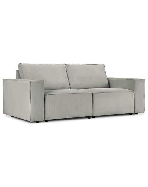 Canapé velours côtelé carlo 3 places gris clair - 206x102x90 cm