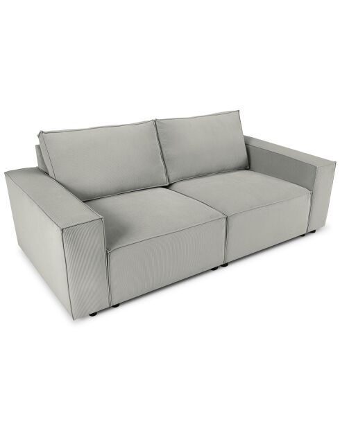 Canapé velours côtelé carlo 3 places gris clair - 206x102x90 cm