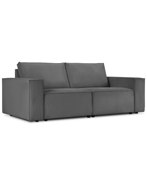 Canapé velours côtelé carlo 3 places gris - 206x102x90 cm