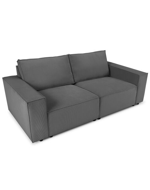Canapé velours côtelé carlo 3 places gris - 206x102x90 cm