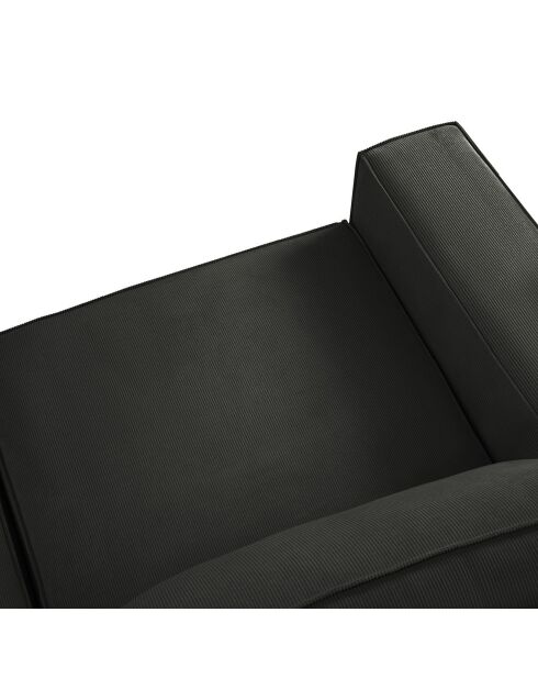 Canapé velours côtelé carlo 3 places noir - 206x102x90 cm