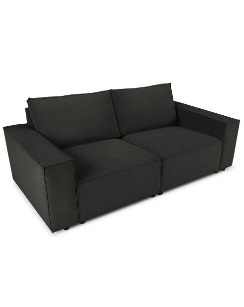 Canapé velours côtelé carlo 3 places noir - 206x102x90 cm
