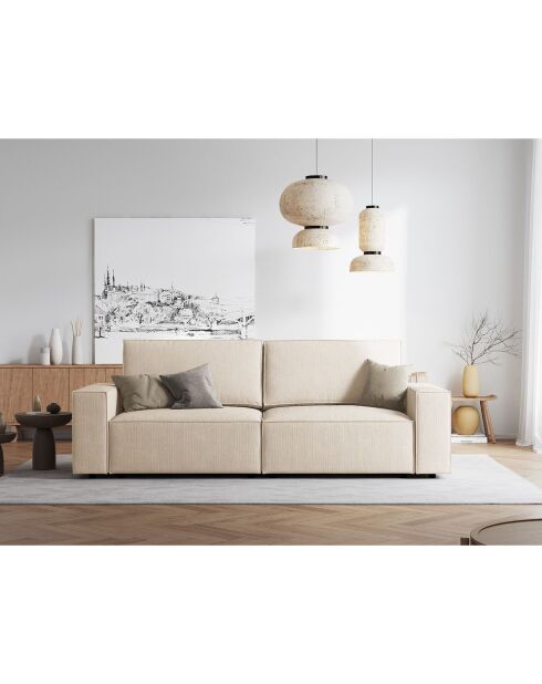 Canapé velours côtelé carlo 4 places beige - 246x102x90 cm