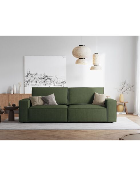 Canapé velours côtelé carlo 4 places vert bouteille - 246x102x90 cm