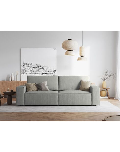 Canapé velours côtelé carlo 4 places gris clair - 246x102x90 cm