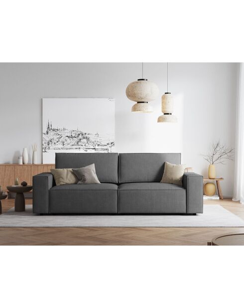 Canapé velours côtelé carlo 4 places gris - 246x102x90 cm
