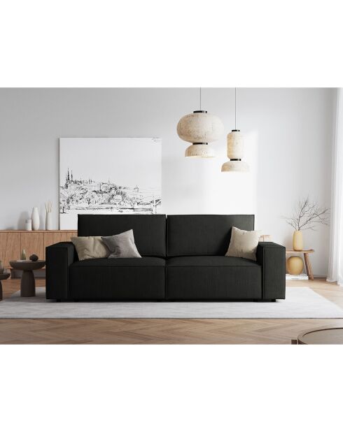 Canapé velours côtelé carlo 4 places noir - 246x102x90 cm