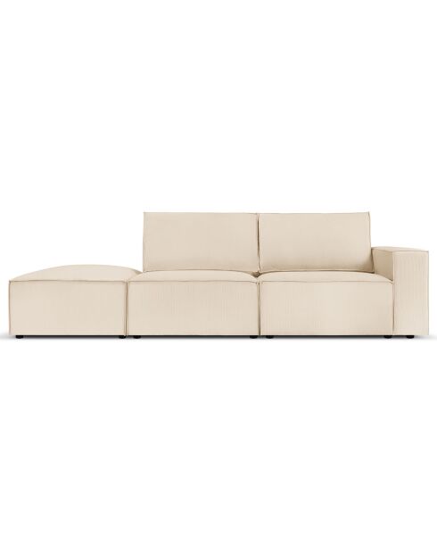 Canapé modulable gauche velours côtelé carlo 3 places beige - 255x102x90 cm