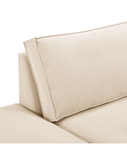 Canapé modulable gauche velours côtelé carlo 3 places beige - 255x102x90 cm