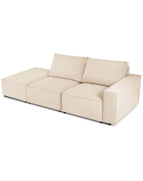 Canapé modulable gauche velours côtelé carlo 3 places beige - 255x102x90 cm