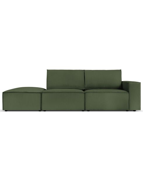 Canapé modulable gauche velours côtelé carlo 3 places vert bouteille - 255x102x90 cm