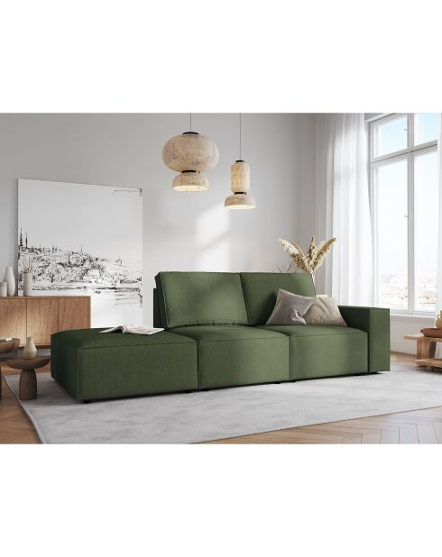 Canapé modulable gauche velours côtelé carlo 3 places vert bouteille - 255x102x90 cm
