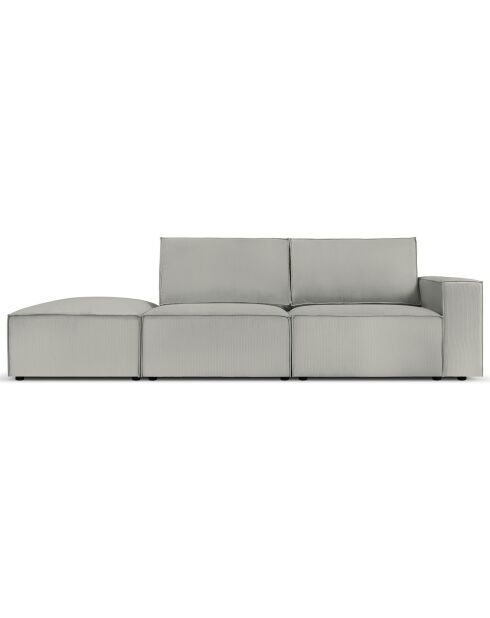 Canapé modulable gauche velours côtelé carlo 3 places gris clair - 255x102x90 cm