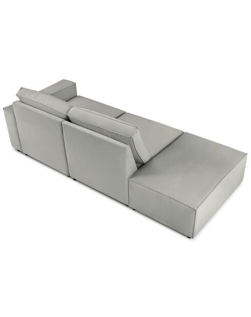 Canapé modulable gauche velours côtelé carlo 3 places gris clair - 255x102x90 cm