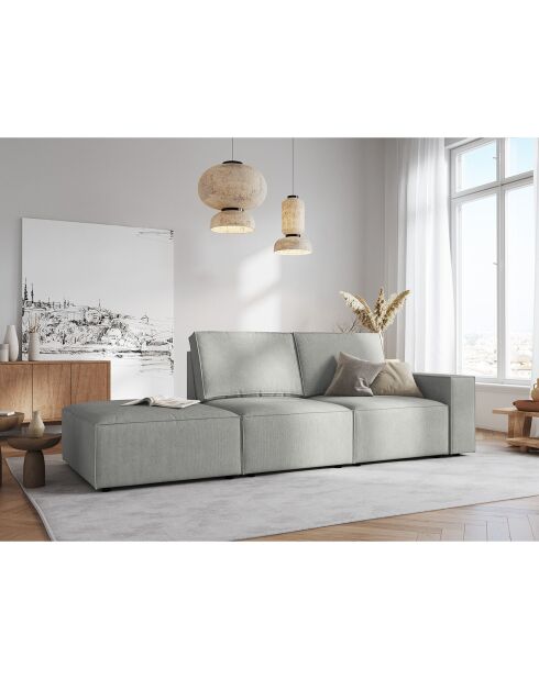 Canapé modulable gauche velours côtelé carlo 3 places gris clair - 255x102x90 cm