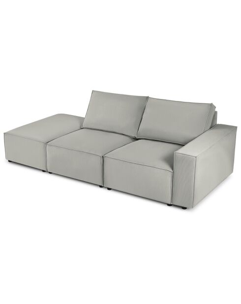 Canapé modulable gauche velours côtelé carlo 3 places gris clair - 255x102x90 cm