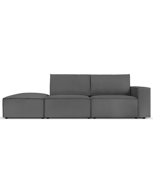 Canapé modulable gauche velours côtelé carlo 3 places gris - 255x102x90 cm