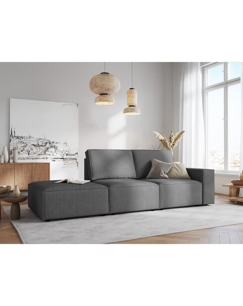 Canapé modulable gauche velours côtelé carlo 3 places gris - 255x102x90 cm