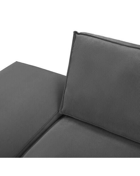 Canapé modulable gauche velours côtelé carlo 3 places gris - 255x102x90 cm