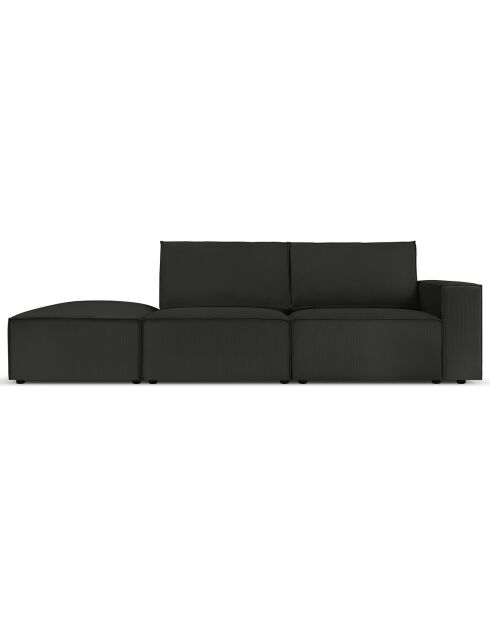 Canapé modulable gauche velours côtelé carlo 3 places noir - 255x102x90 cm