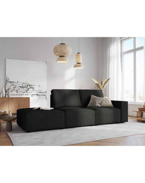 Canapé modulable gauche velours côtelé carlo 3 places noir - 255x102x90 cm