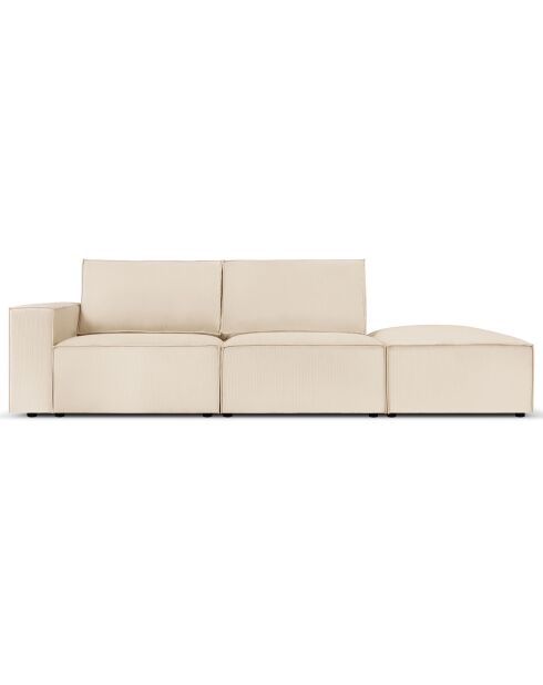 Canapé modulable droit velours côtelé carlo 3 places beige - 255x102x90 cm