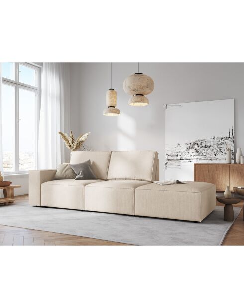 Canapé modulable droit velours côtelé carlo 3 places beige - 255x102x90 cm