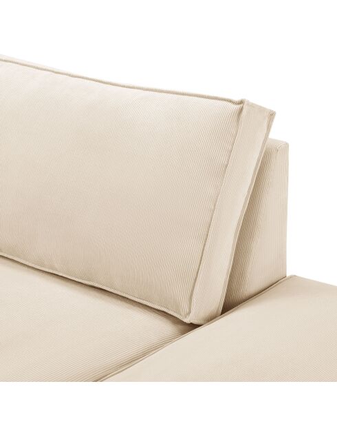Canapé modulable droit velours côtelé carlo 3 places beige - 255x102x90 cm