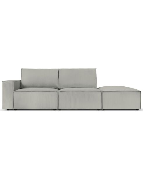 Canapé modulable droit velours côtelé carlo 3 places gris clair - 255x102x90 cm