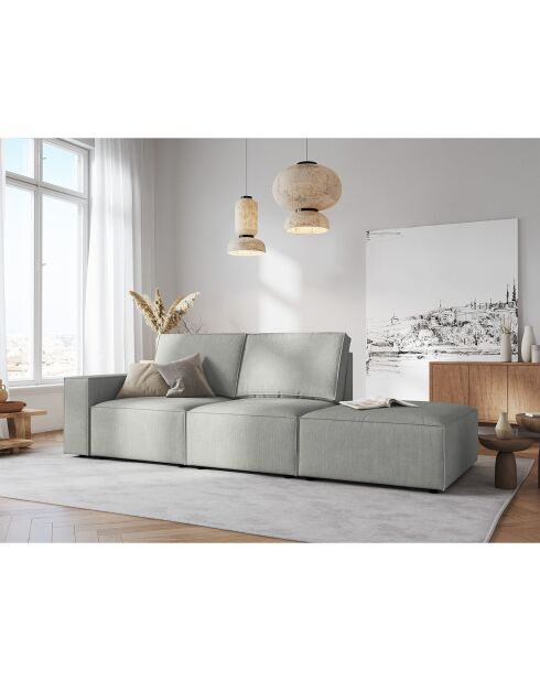 Canapé modulable droit velours côtelé carlo 3 places gris clair - 255x102x90 cm