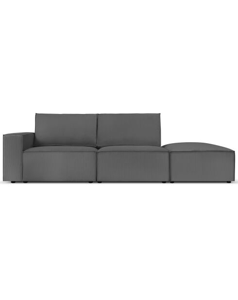 Canapé modulable droit velours côtelé carlo 3 places gris - 255x102x90 cm
