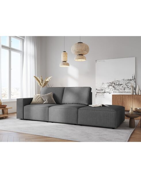 Canapé modulable droit velours côtelé carlo 3 places gris - 255x102x90 cm