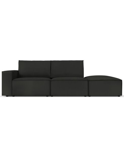 Canapé modulable droit velours côtelé carlo 3 places noir - 255x102x90 cm