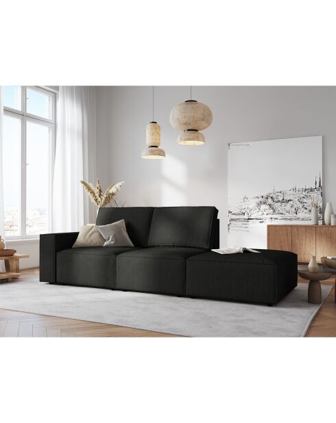 Canapé modulable droit velours côtelé carlo 3 places noir - 255x102x90 cm